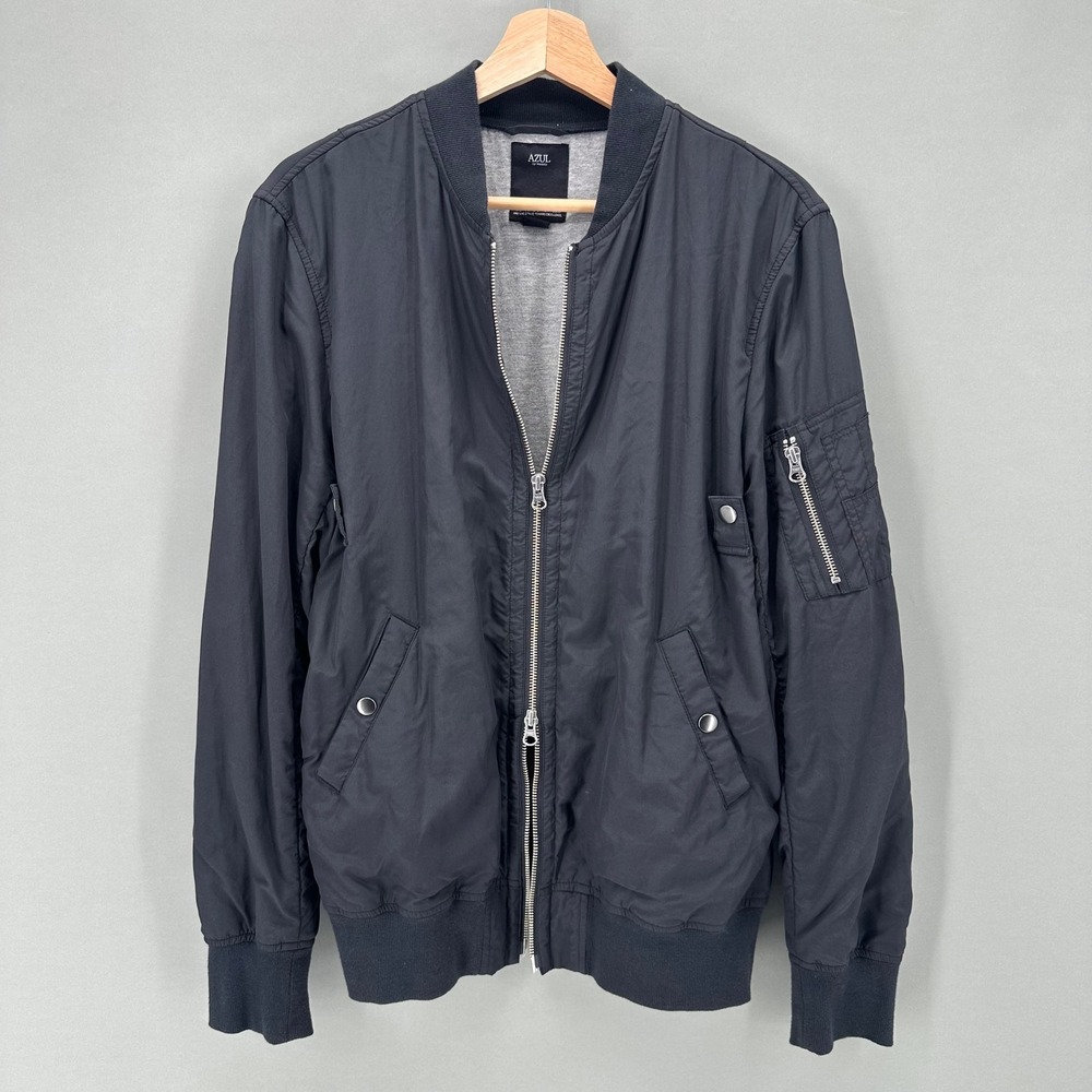 AZUL by moussy Black Bomber Jacket Mens Medium Lightweight Casual Travel Street - Picture 2 of 11